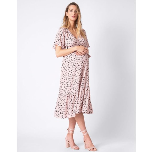 Seraphine Blush Pink Midi Wrap Maternity Dress - Picture 2 of 4